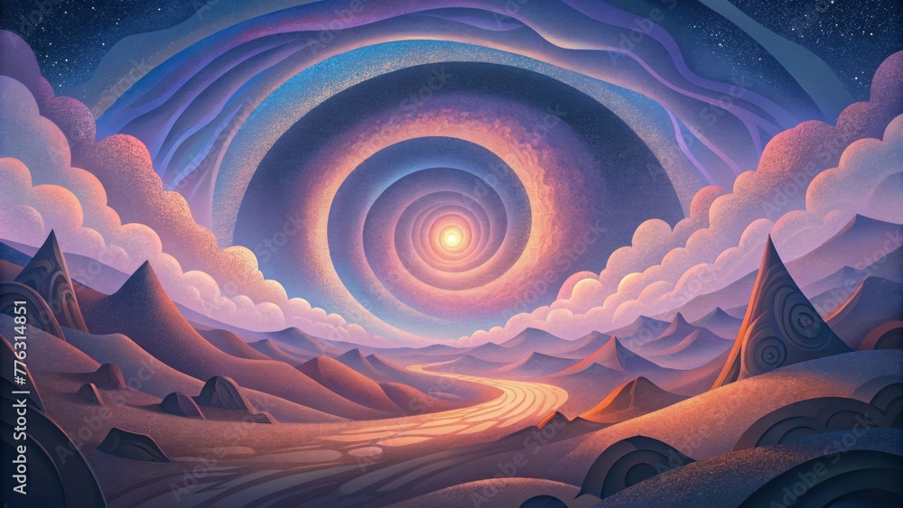 Poster An otherworldly landscape of spectral spirals like a window into a universe of endless color and motion.