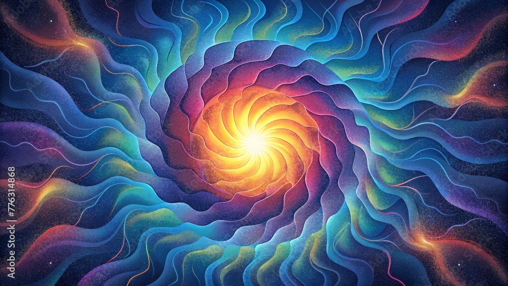 Poster a vibrant explosion of spectral spirals bursting with electric shades and pulsating with energy.