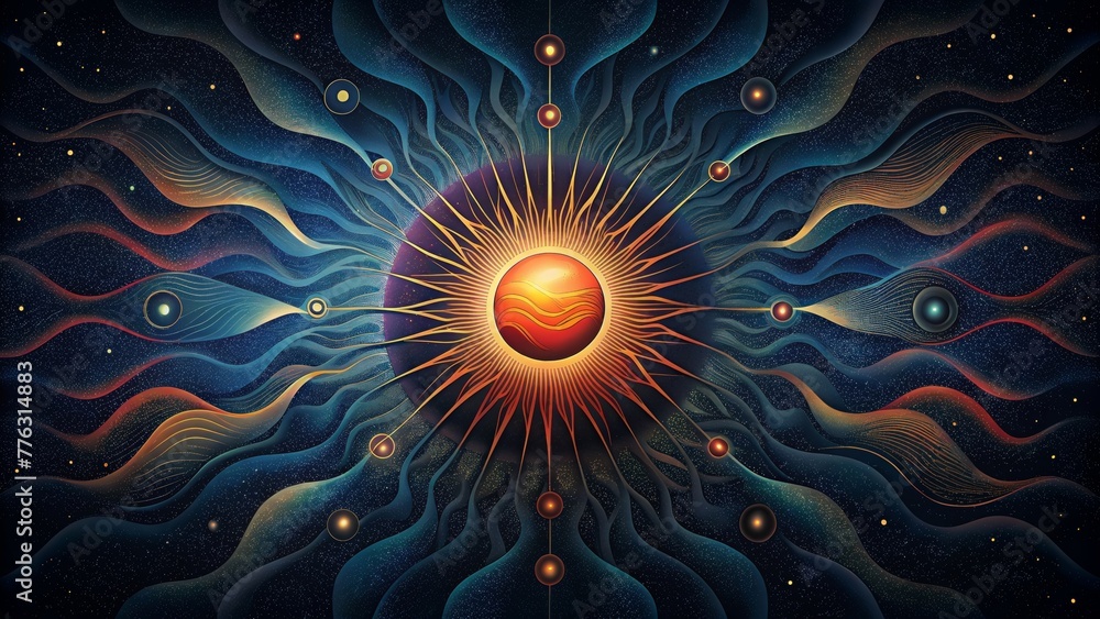 Poster radiating rhythms emanating from a source unknown creating a sense of otherworldly wonder.