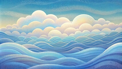 Soft undulating ripples of clouds in shades of pale blue and cream mirroring a calming ocean.