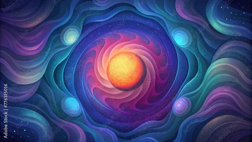 Poster amidst a sea of brilliantly hued vortices one stands out with its intense and radiant core drawing t