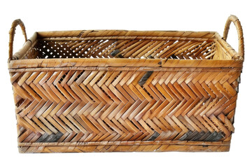 rectangle rattan woven basket cutout png isolated on white or transparent background
 - obrazy, fototapety, plakaty