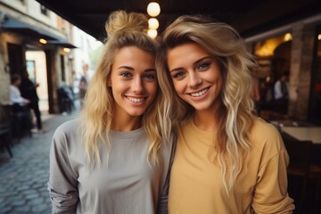 Young blond girl with his friend Generative AI - obrazy, fototapety, plakaty