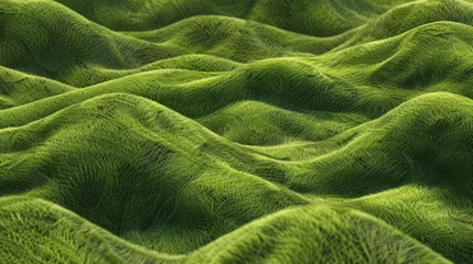 Plaid mouton avec motif Vert A detailed shot of a lush green natural blanket with a pattern resembling waves of a natural landscape. The design is reminiscent of algae or a grassy groundcover in a terrestrial plant habitat