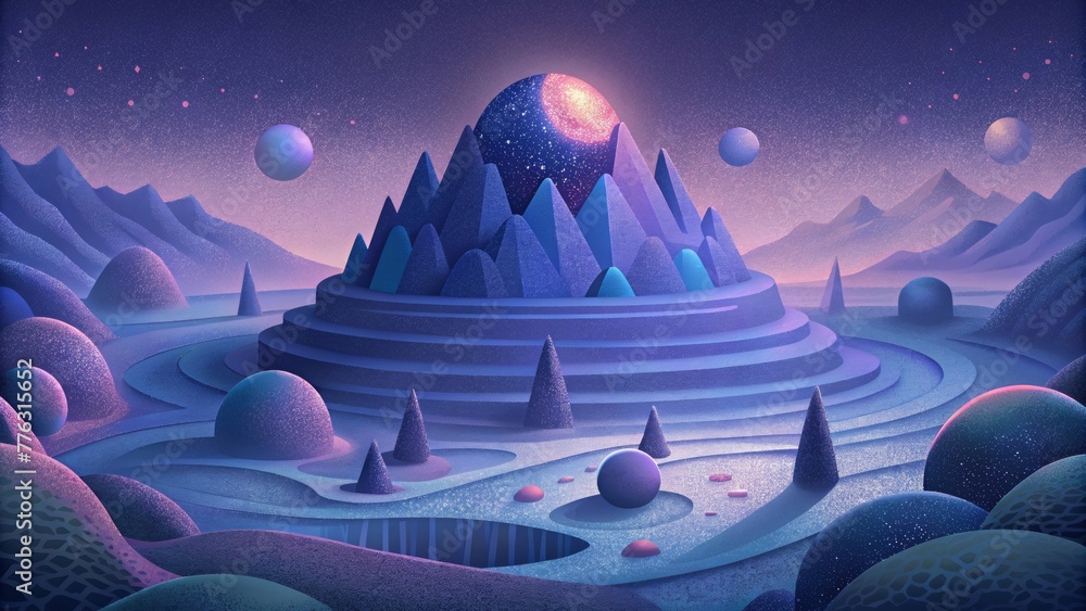 Aufkleber An otherworldly display of dots arranged in a way that suggests a threedimensional landscape filled with mystery and wonder.