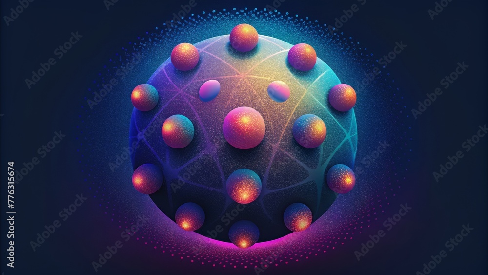 Leinwandbilder A digital depiction of threedimensional dots each glowing with vibrant colors and arranged in a seamless and intricate pattern.
