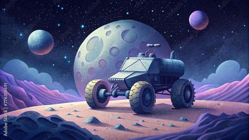 Poster the crisp jagged edges of a lunar rover framed against a backdrop of endless space.