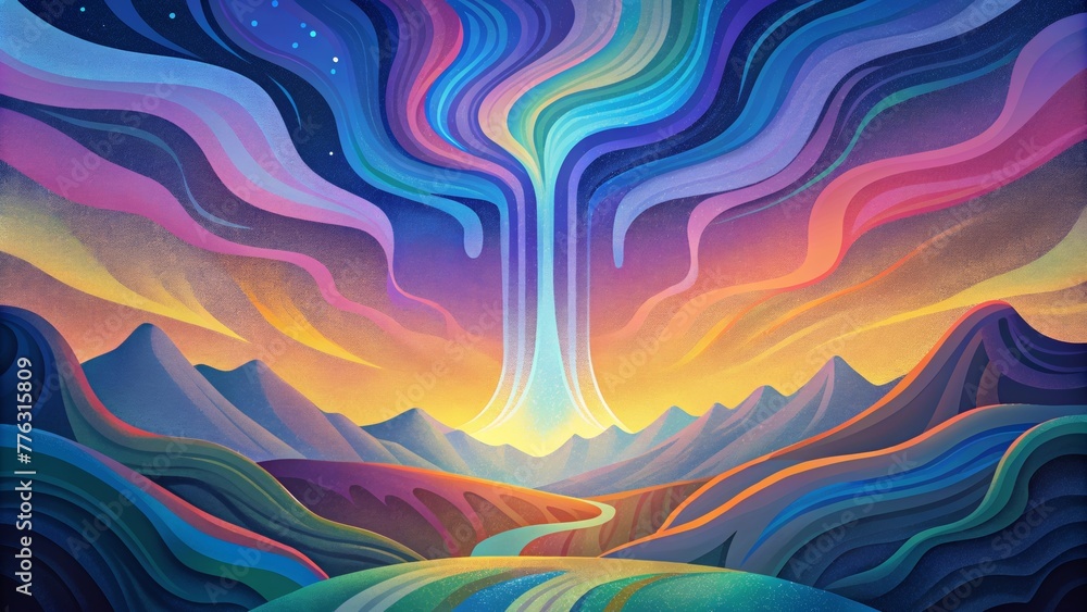 Aufkleber A mesmerizing display of colors flowing in a cascading motion creating a dreamy and abstract landscape.