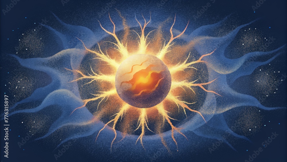 Poster a chaotic explosion of energy crackling and sparking in a symphony of electromagnetic eddies.