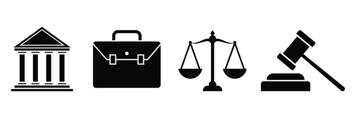  Justice and investigations, crime, law icons vector illustrations.