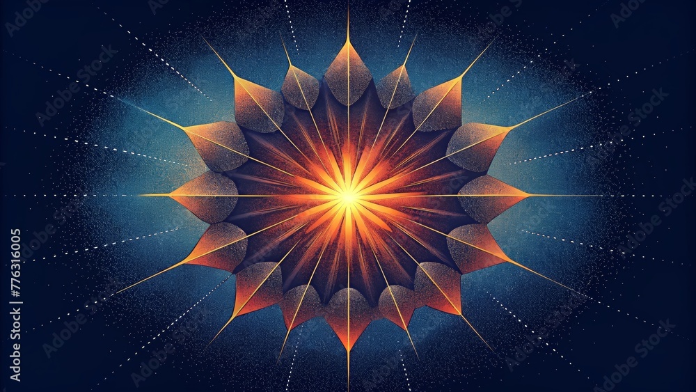 Poster a geometric explosion of lines and shapes burst outwards representing the release of powerful soundw
