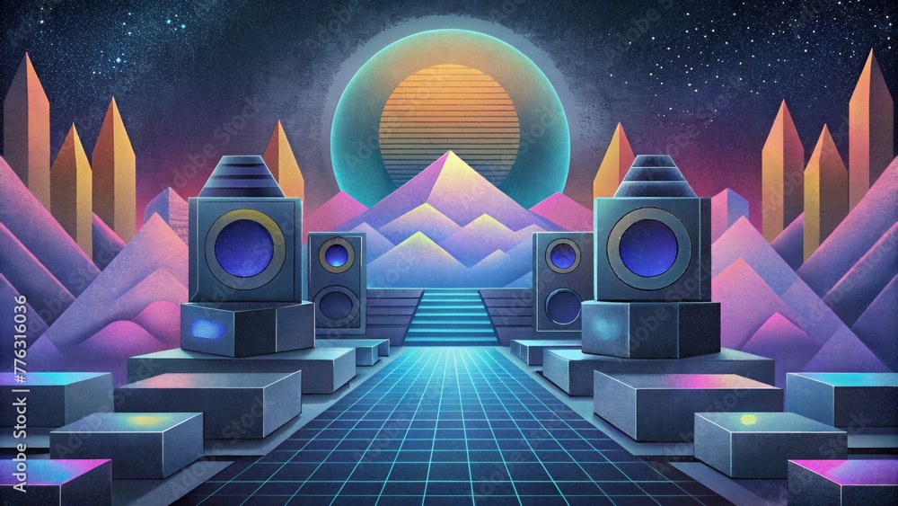 Leinwandbilder in a mesmerizing display of audiovisual splendor oldschool graphics and futuristic gadgets intertwin