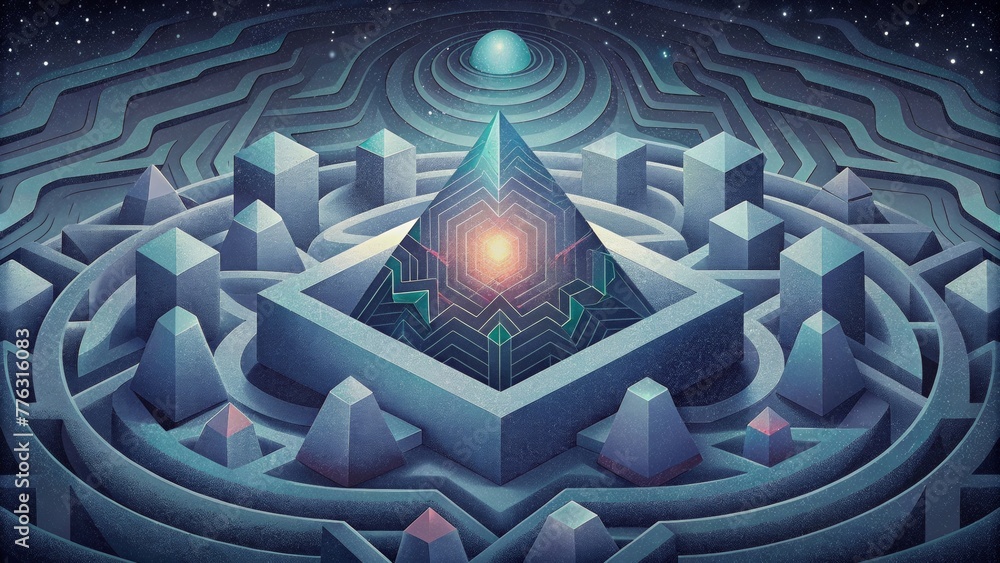 Aufkleber A labyrinth of geometric shapes shifting and evolving as the electromagnetic fields ebb and flow through space.