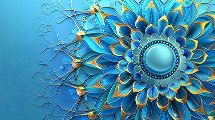 blue and gold mandala on blue background with copyspace, esoteric banner