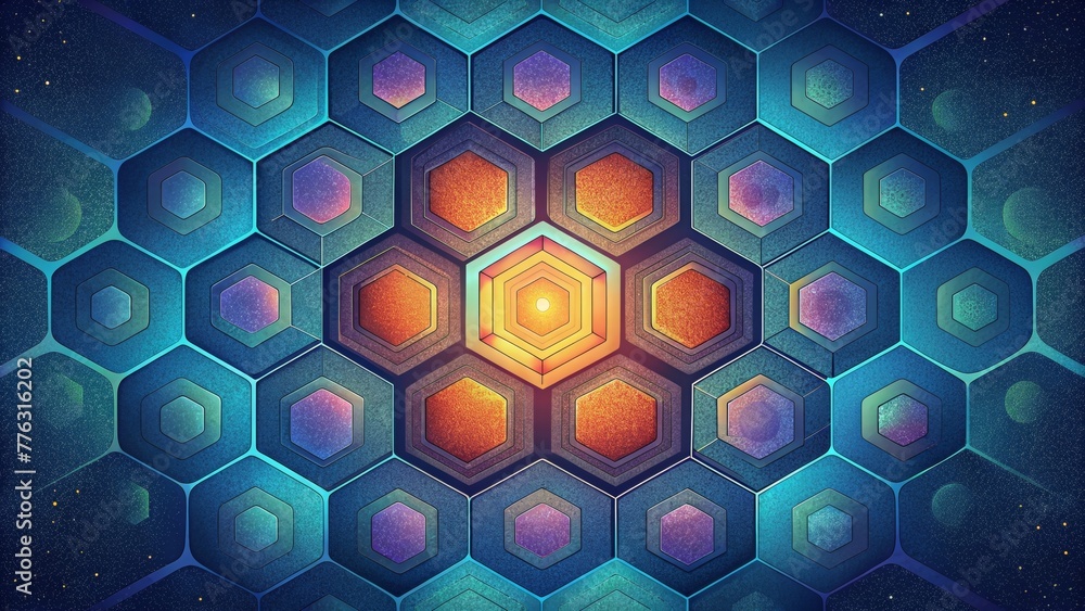 Poster A honeycomb of hypnotic hexagons with each cell pulsating and radiating vibrant energy.