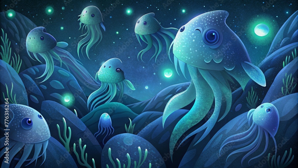 Poster The gentle hum of bioluminescent creatures their mesmerizing lights guiding the way through the deep sea.