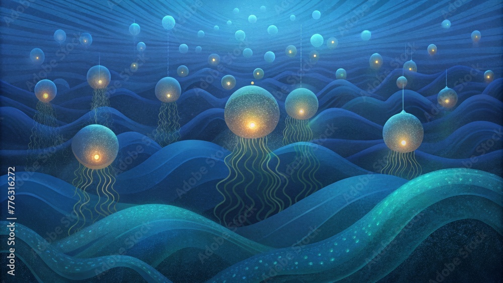 Aufkleber Soft pulsing lights moving in synchronized patterns deep below the surface of the ocean.