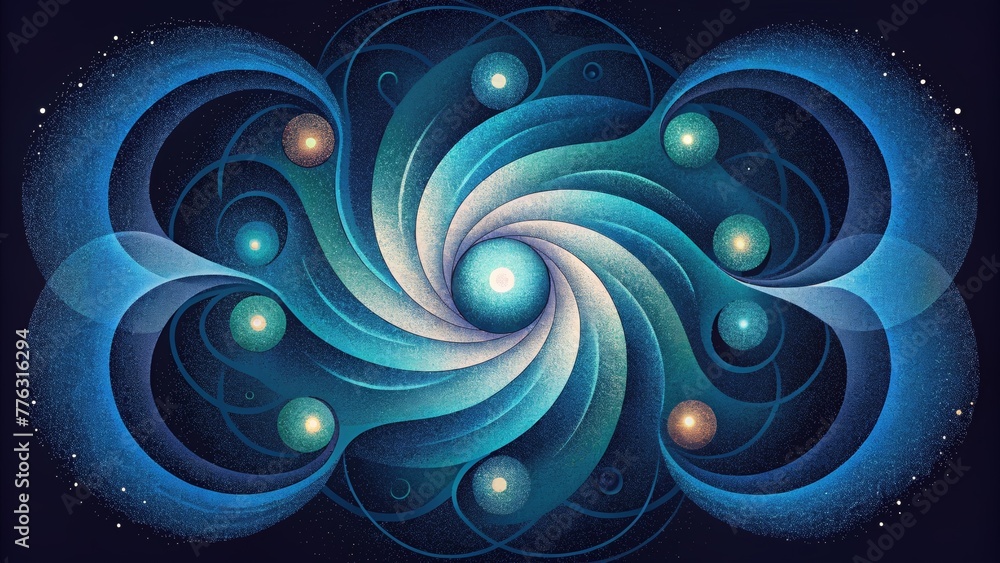 Poster A fusion of abstract art and quantum mechanics with swirls and spirals depicting the complexity of quantum phenomena.