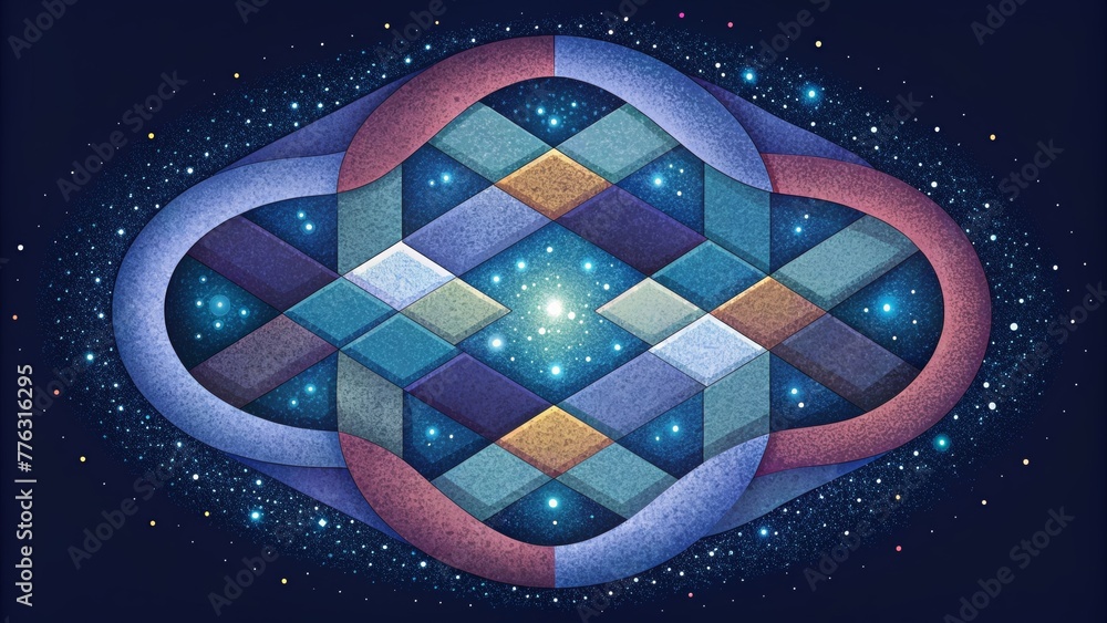 Poster A quilt of infinite possibilities each stitch representing a different outcome in the quantum realm.