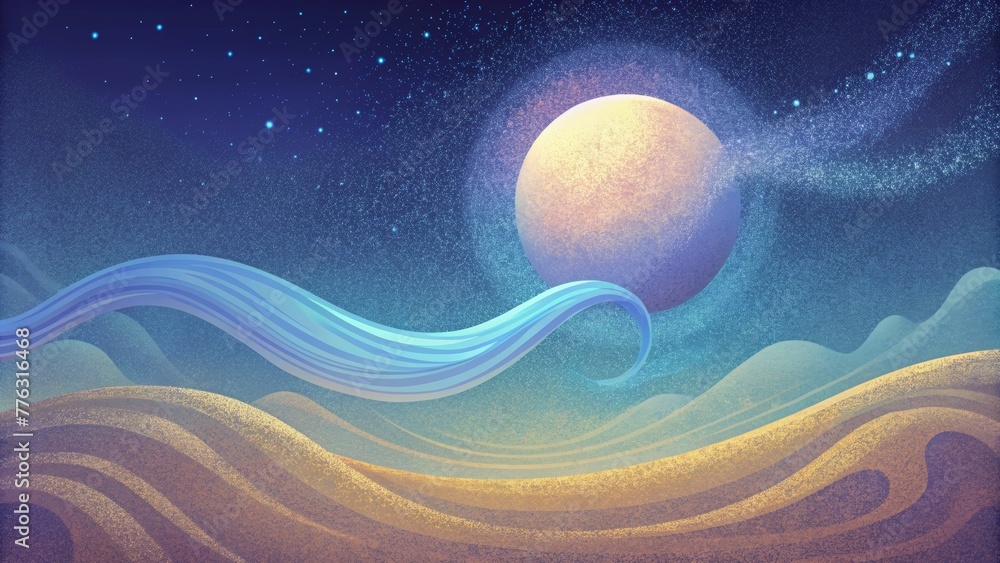 Poster Serene and weightless like a soft breeze of energy passing through leaving a trail of shimmering light in its wake.