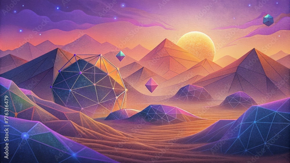Aufkleber A digital dreamscape of interconnected polygons with a mesmerizing gradient of colors.