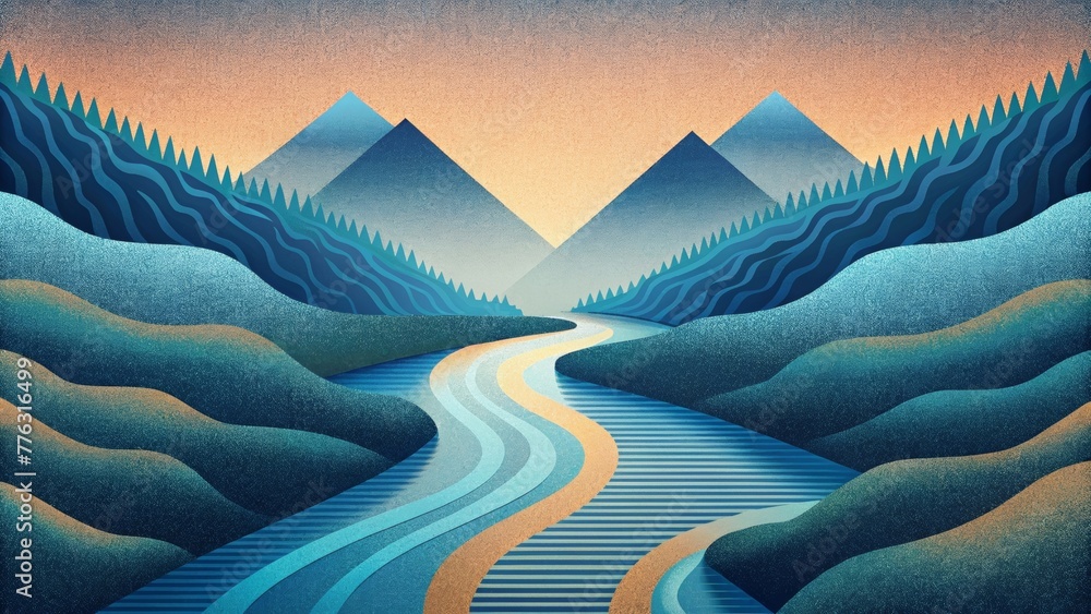 Poster A rhythmic display of parallel lines that resemble the steady movement of a river flowing downstream.