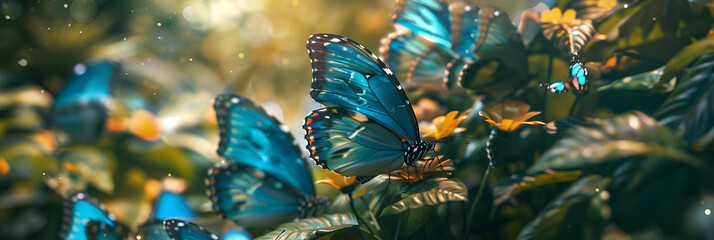 Mesmerizing Display of Lycaenidae Butterflies in a Floral Haven - obrazy, fototapety, plakaty