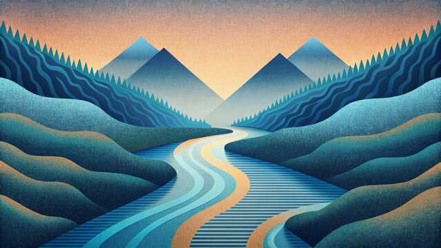 A rhythmic display of parallel lines that resemble the steady movement of a river flowing downstream.