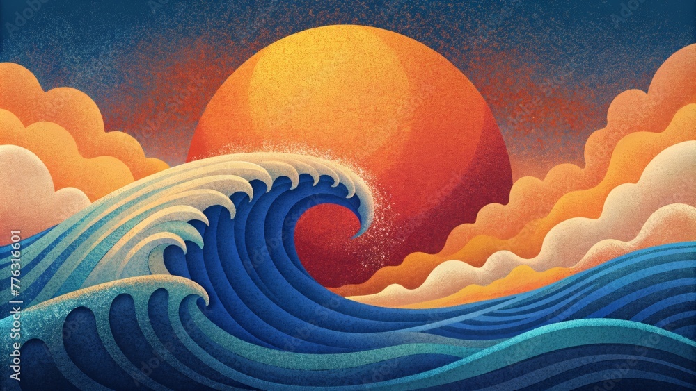 Poster A dynamic display of energetic retro waves capturing the essence of the era in a contemporary way.