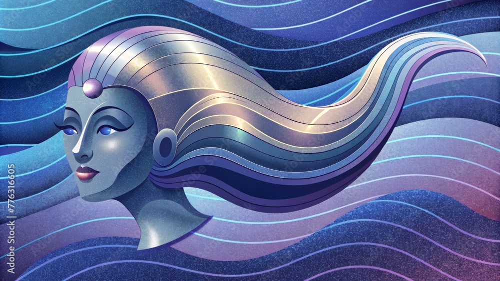 Poster A modern twist on retro vibes with sleek metallic waves flowing against a futuristic background.