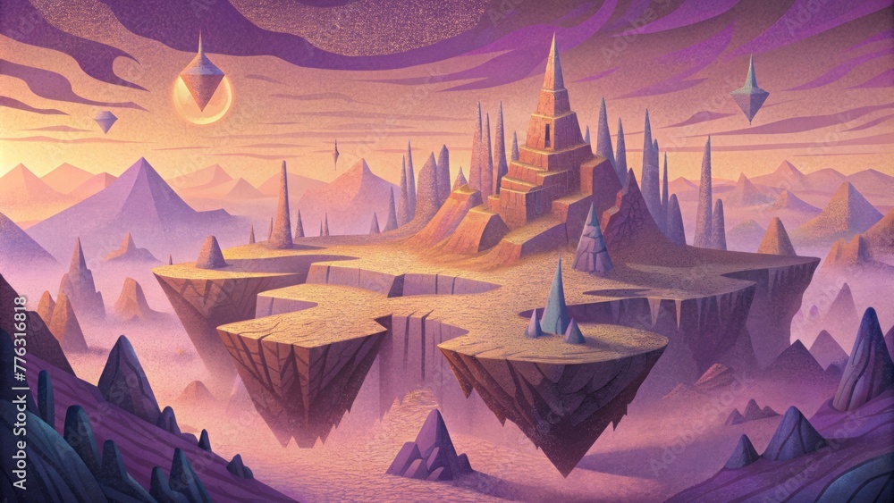Aufkleber An otherworldly terrain with jagged edges and overlapping pixels evoking a sense of a surreal and magical place.