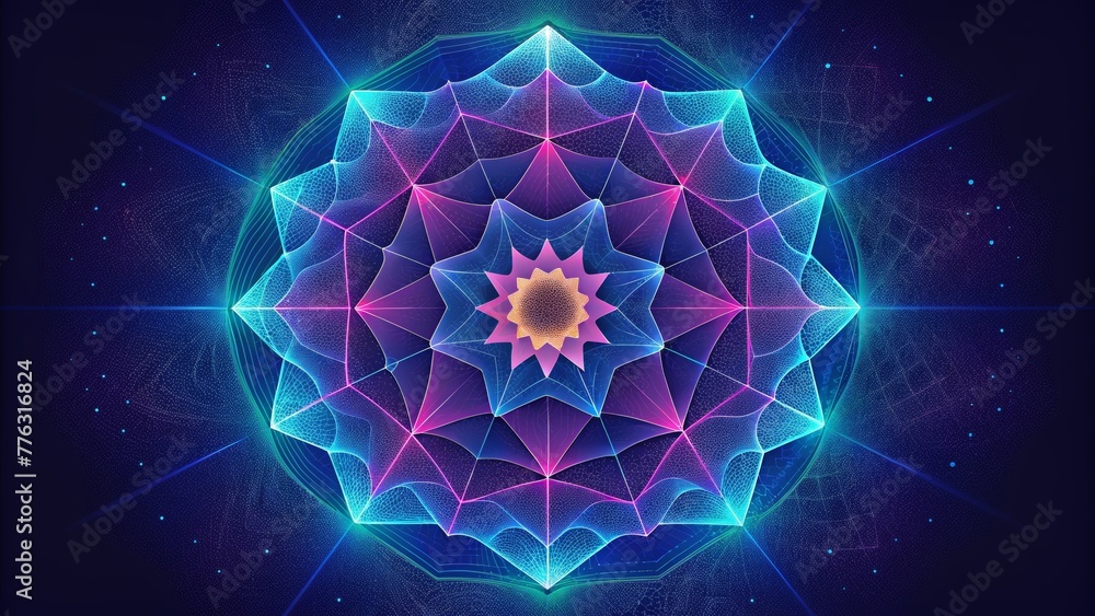 Poster a kaleidoscope of neon colors forming a mesmerizing grid evoking a sense of otherworldliness.