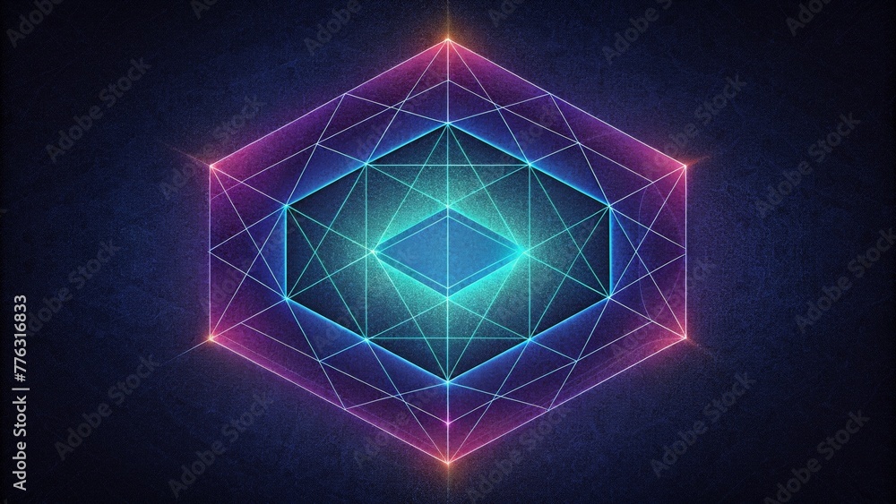 Poster A geometric masterpiece of fluorescent lines interlocking to create a neon grid illuminating the darkness.