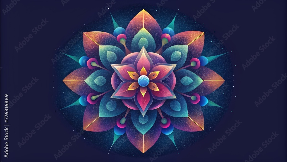 Poster a symphony of colors and shapes coming together in a symmetrical dance of fractals.