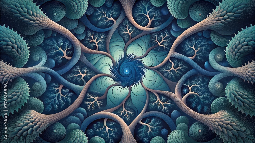 Fototapete a digital collage of fractal formations each branch and curve revealing a unique pattern.