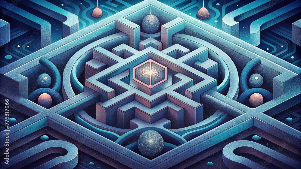 Poster A series of intricate patterns and shapes resembling a digital maze representing the intricate pathways of futuristic circuitry.