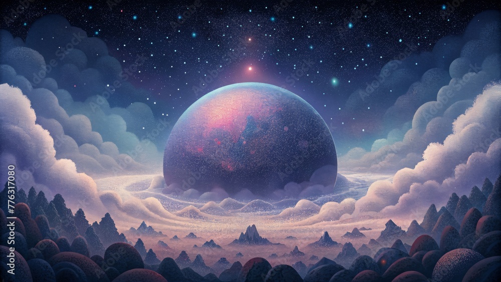 Aufkleber a cosmic fog shrouding the universe in a mystical haze of glittering particles.