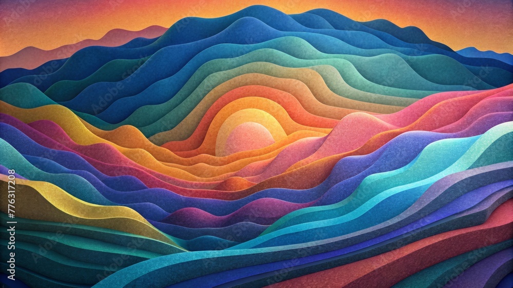 Poster A mesmerizing display of colorful paper layers each one carefully p to form an abstract landscape.