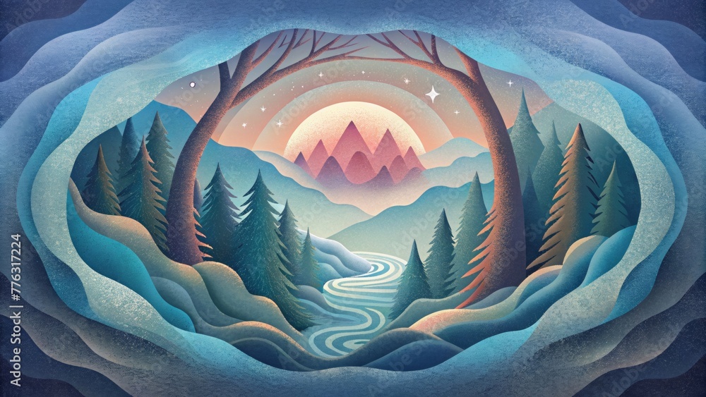 Leinwandbilder a fusion of nature and art with layers of paper depicting a forest scene in a dreamlike and abstract