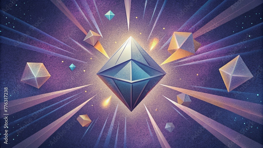 Aufkleber Geometric shapes floating in space emitting pulsating rays of light in all directions.