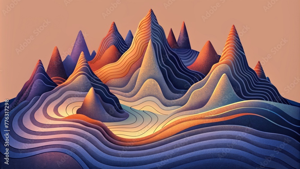 Aufkleber A whimsical interpretation of topography with playful and abstract lines in bold and contrasting colors mimicking the jagged peaks and valleys