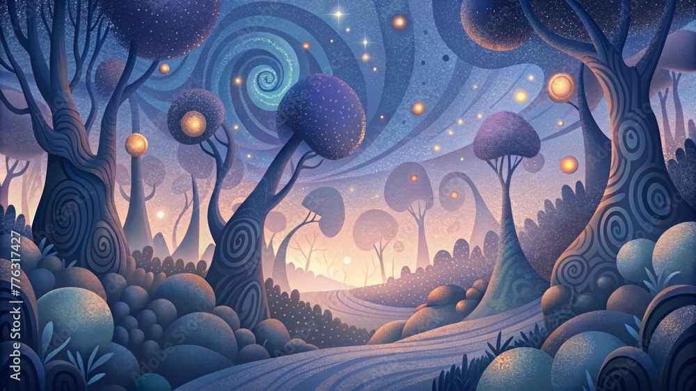 Aufkleber An otherworldly forest of swirls and dots creating a sense of wonder and enchantment.