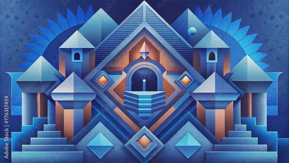 Aufkleber The precision and symmetry of architectural blueprints are transformed into a colorful and abstract composition of shapes and forms.