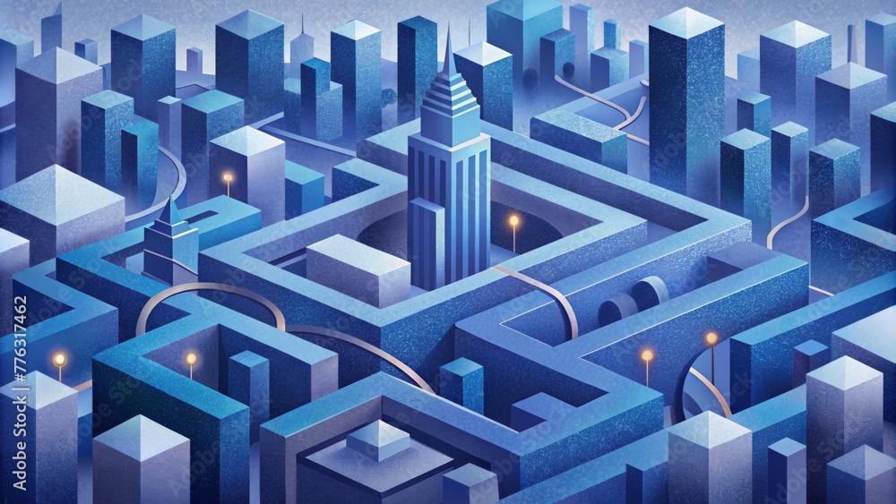 Poster A maze of interconnected lines and shapes resemble a blueprint for navigating the bustling streets of a modern city.