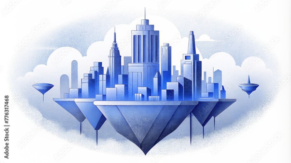 Aufkleber Bold abstract blueprints float against a stark white background creating a minimalist yet striking depiction of a metropolis.