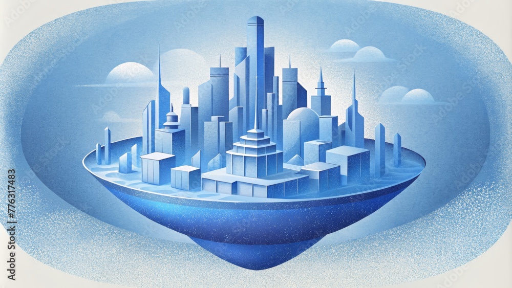 Poster Layers of abstracted blueprints form a visual representation of the rapid growth and development of an urban landscape.