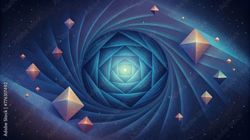 Poster A shimmering vortex of triangles and squares symbolizing the unpredictable nature of quantum mechanics.
