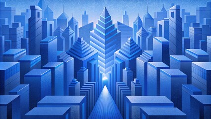 Fototapeta premium The repetitive nature of blueprint design is amplified and abstracted to represent the endless repetition of buildings in an urban environment.