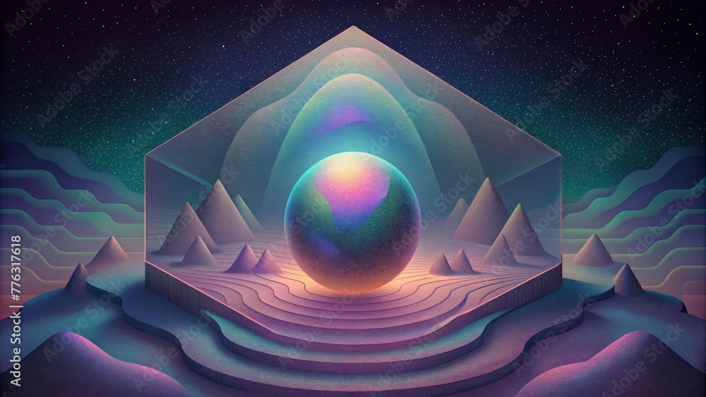 Poster a trippy mindbending display of holographic haze inviting you to lose yourself in its iridescent dep