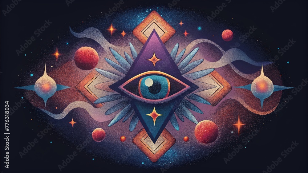 Poster Graffiti tags adorned with celestial symbols and galactic imagery create a unique and abstract communication with the cosmos.
